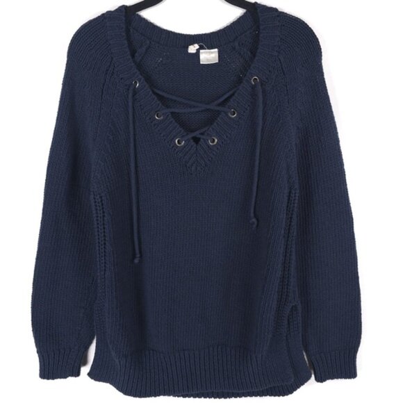 ANTHROPOLOGIE‎ MOTH ROMANIA🇷🇴MADE Navy Asbury Laced Open Knit Sweater MEDIUM - Picture 1 of 11